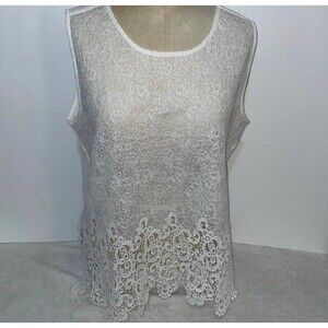 Harve Benard Large White Sleeveless Top Tank Lace Light Silky Back Org $79 NWT